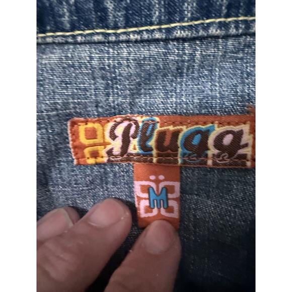 Plugg crop jean denim jacket with rhinestone pockets vintage y2k Medium - Picture 4 of 6